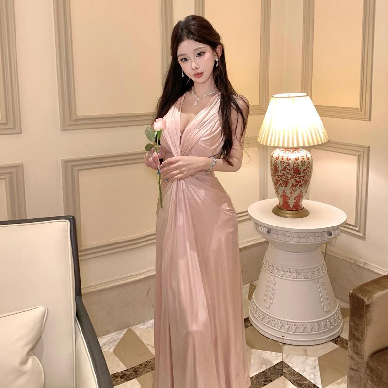Party Dress Dress High-end Light Luxury Celebrity Birthday Dress Sexy Backless Deep Neck Dress Women