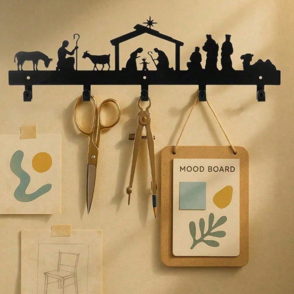 

Iron Wall Hanger Christmas Nativity Scene Stocking Holder Jesus Birth Decor Metal Home Holiday Gift чорний