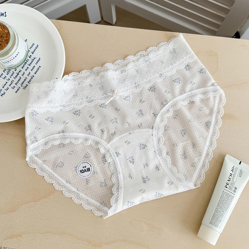 5278 #Snowflake Dot Lace Panties Women'S 10A Bacteriostatic Bottom Crotch Bow Printed Mid Waist Ultra Thin Women'S Briefs