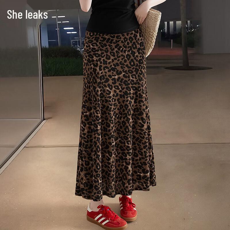 Women s High-Waist Leopard Print A-Line Midi Skirt M