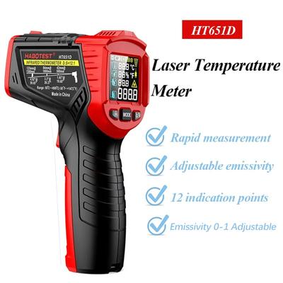 HT651D Industrial Digital Infrared Thermometer LCD High Precision Laser Thermometer -50-800 ° Handheld Outdoor Gun Thermometer