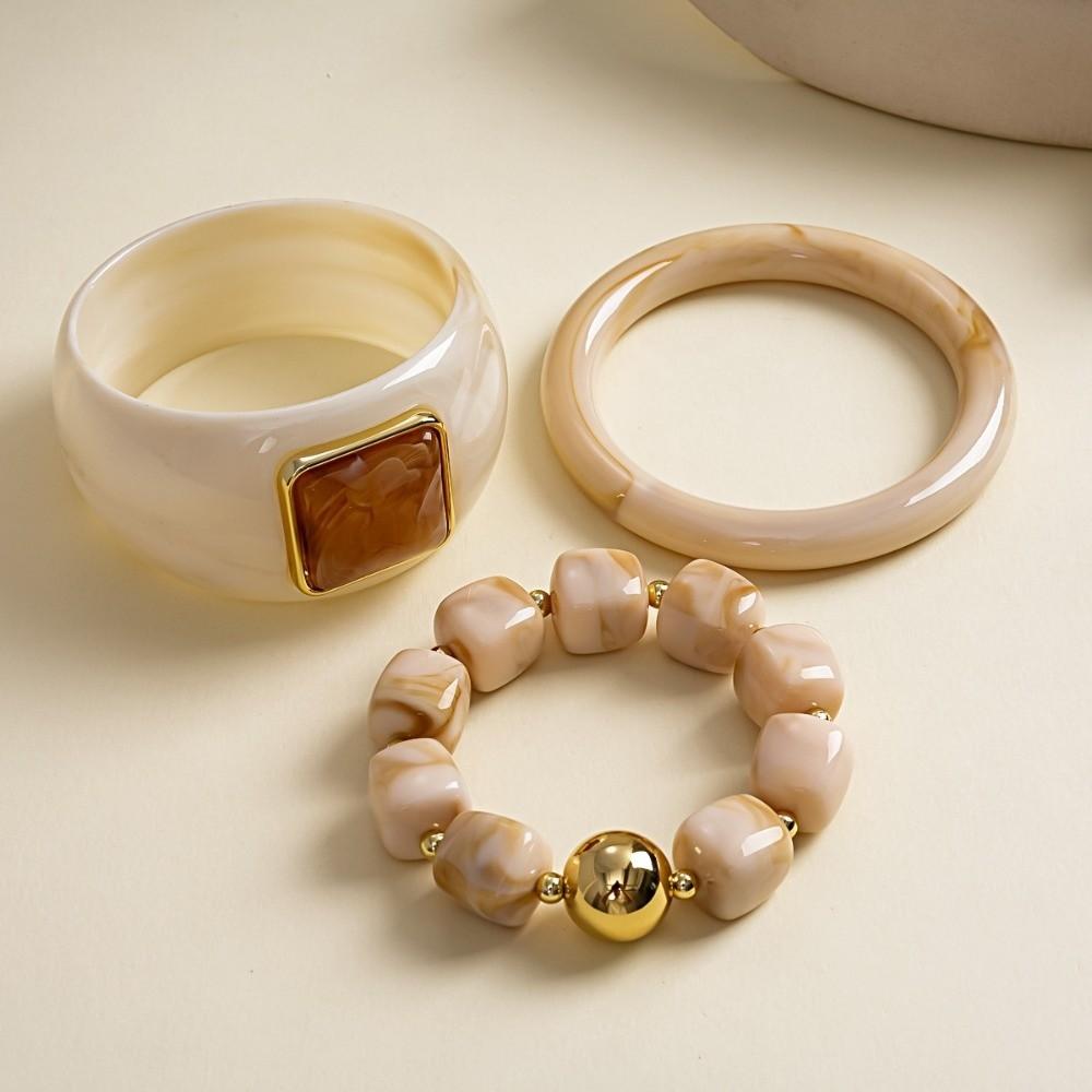 3 Pcs/Set Square Round Resin Bangle Set Resin Acrylic Geometric Wrist Jewelry For Women