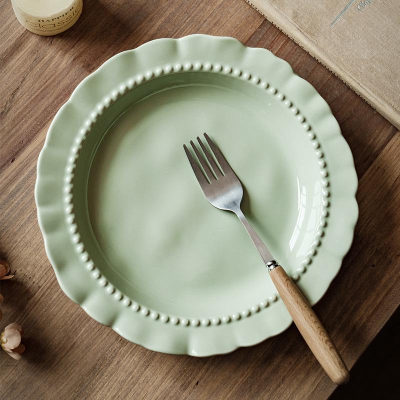 French Lace Deep Plate Exquisite Ceramic Plate Restaurant High Value Dessert Plate Dinner Plate Household Plate Tableware Plate