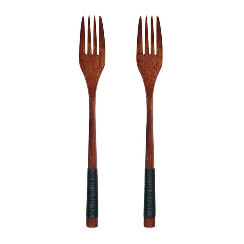 Japanese Style Dinnerware Set Wooden Spoon Fork Cutlery Set Long Handled Dessert Soup Spoon Salad Fork Outdoor Kitchen Tableware