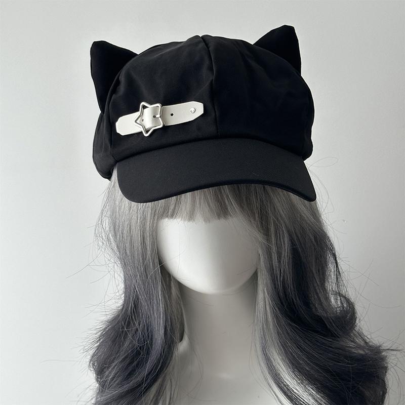 Women'S Cat'S Ears Harajuku Gothic Lolita Beret Y2K Girls' Steampunk Punk Zipper Handmade Sun Hat Cap