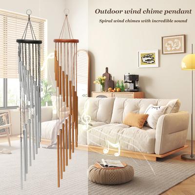 18 Tubes Wind Chime Outdoor Hanging Metal Pendant Solid Wood Pitch Rotating Decoration New Year Gift Home Decoration Ornament