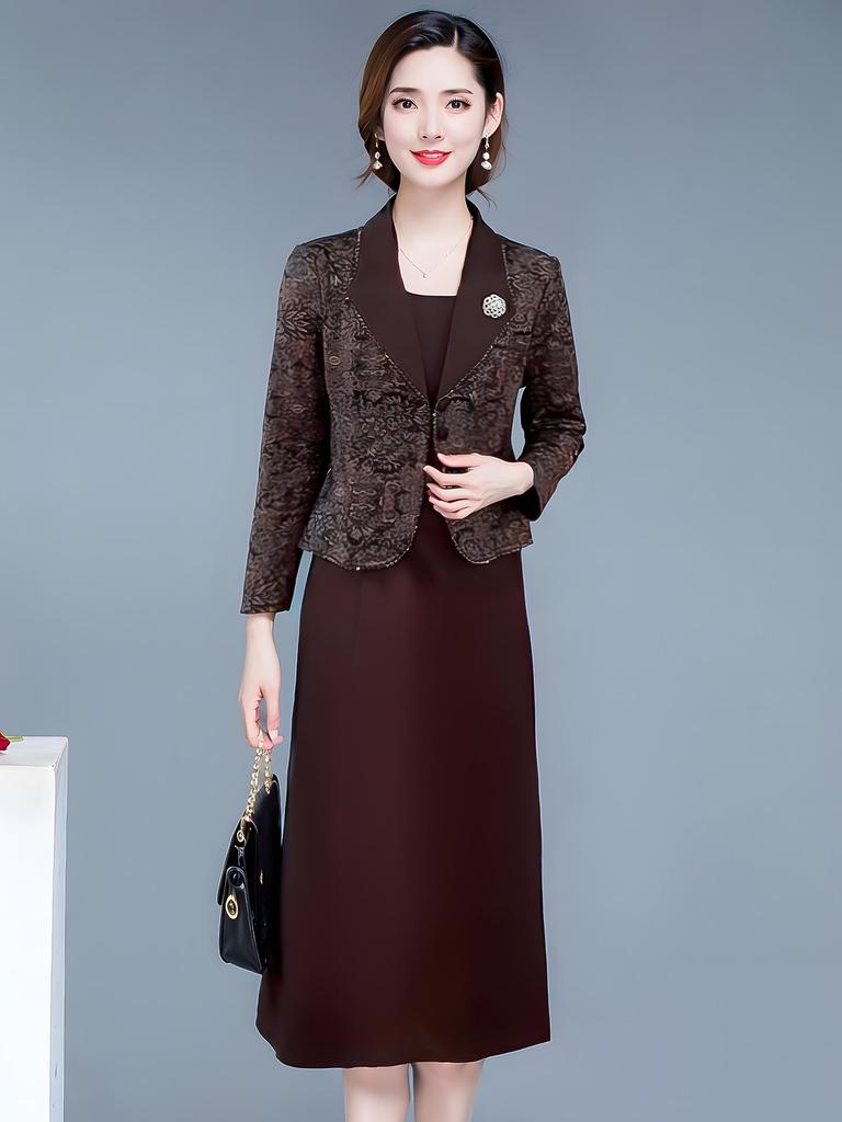 2026 Spring Slimming Temperament Dress: Mid-Length Two-Piece Style with Age-Reducing Print for Women