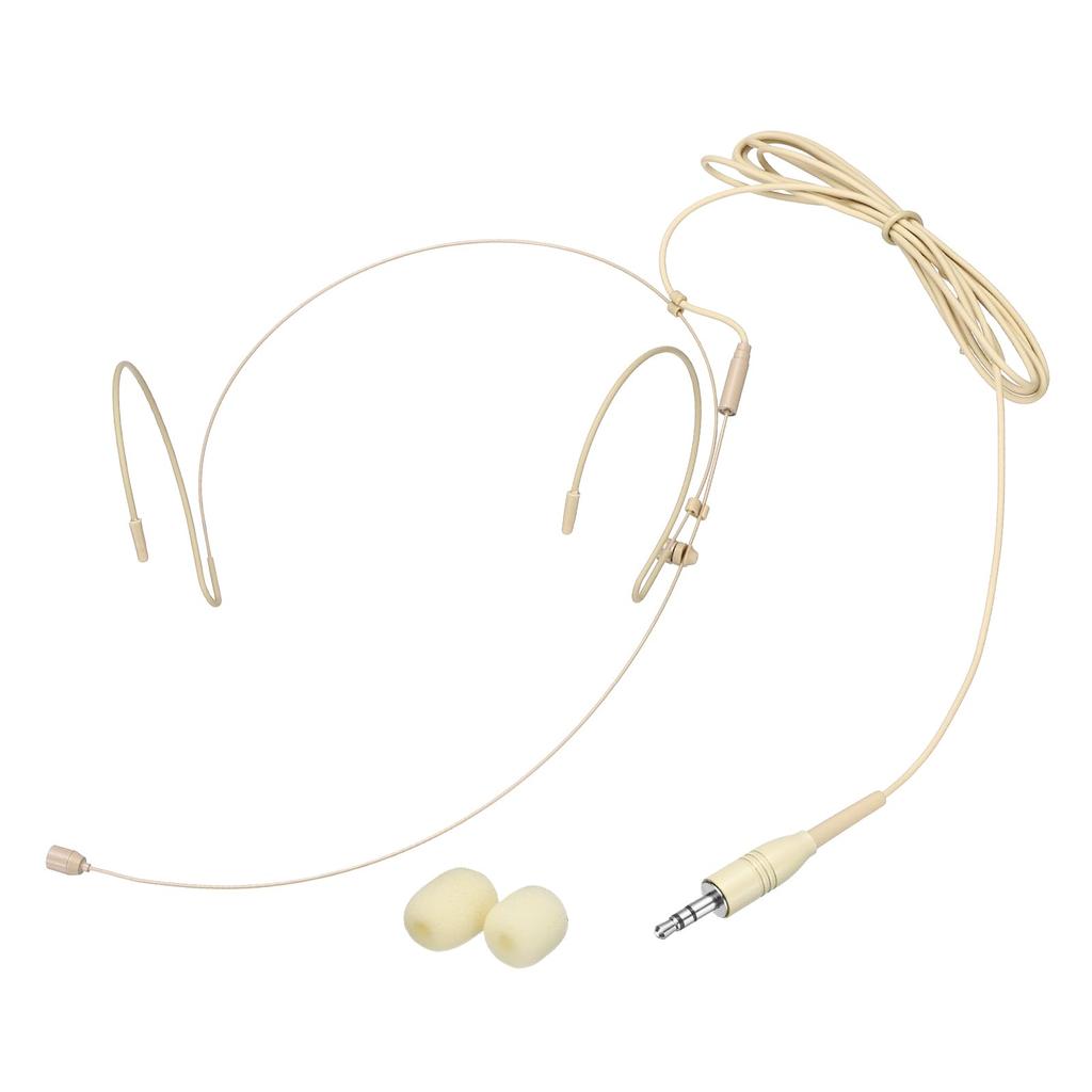 uxcell Earhook Headset Microphone, Double Over-Ear Omnidirectional Wired Condenser Microphone with Standard 3.5mm TRS Plug, 1.2m Cable, Beige