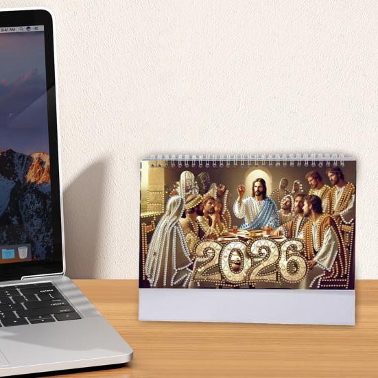 DIY Rhinestone Art Painting Desk Calendar Kit 12-Month Home Office Planner 2026 Practical Sparkling Rhinestone Craft Calendar