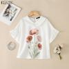 ZANZEA Women Floral Print Casual Turn Down Collar Looose Summer Short Sleeve Blouse