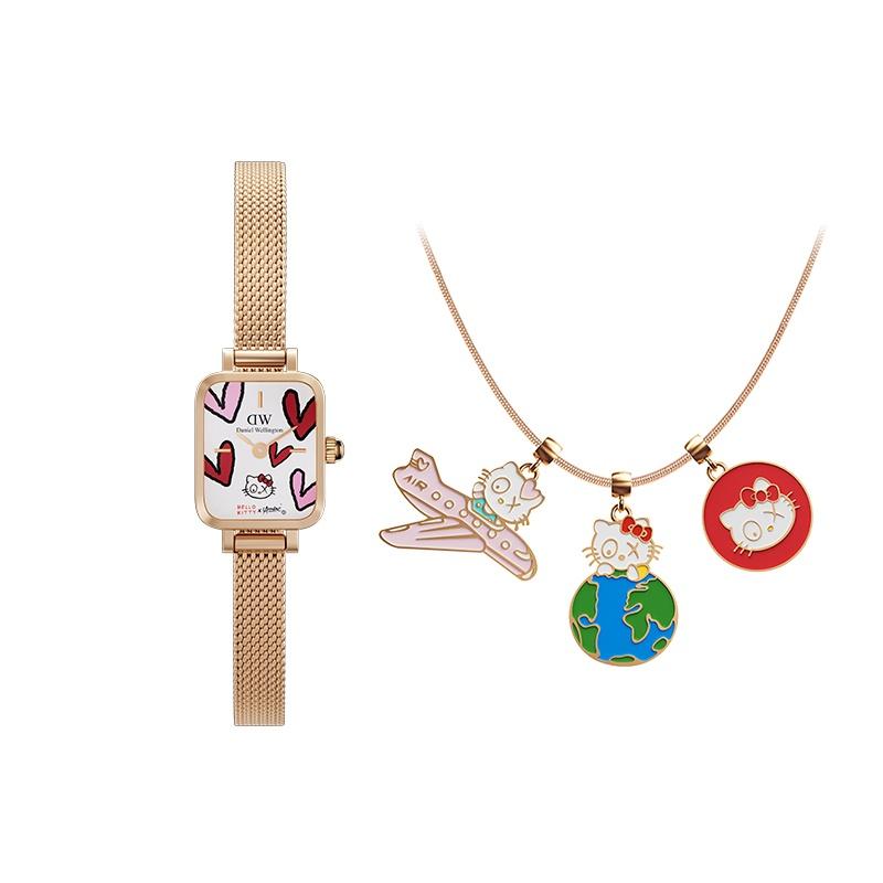 DANIEL WELLINGTON Europäische und amerikanische Uhren ×| Hello Kitty × André Uhr Quarzwerk Farbiges Zifferblatt Damenuhr Kollaboration Hell DW00502007