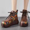 Fashion GKTINOO Genuine Leather Women Boots Retro Shoes 2024 New Autumn Winter Print Round Toe Lace-up Handmade Concise Platform Boots