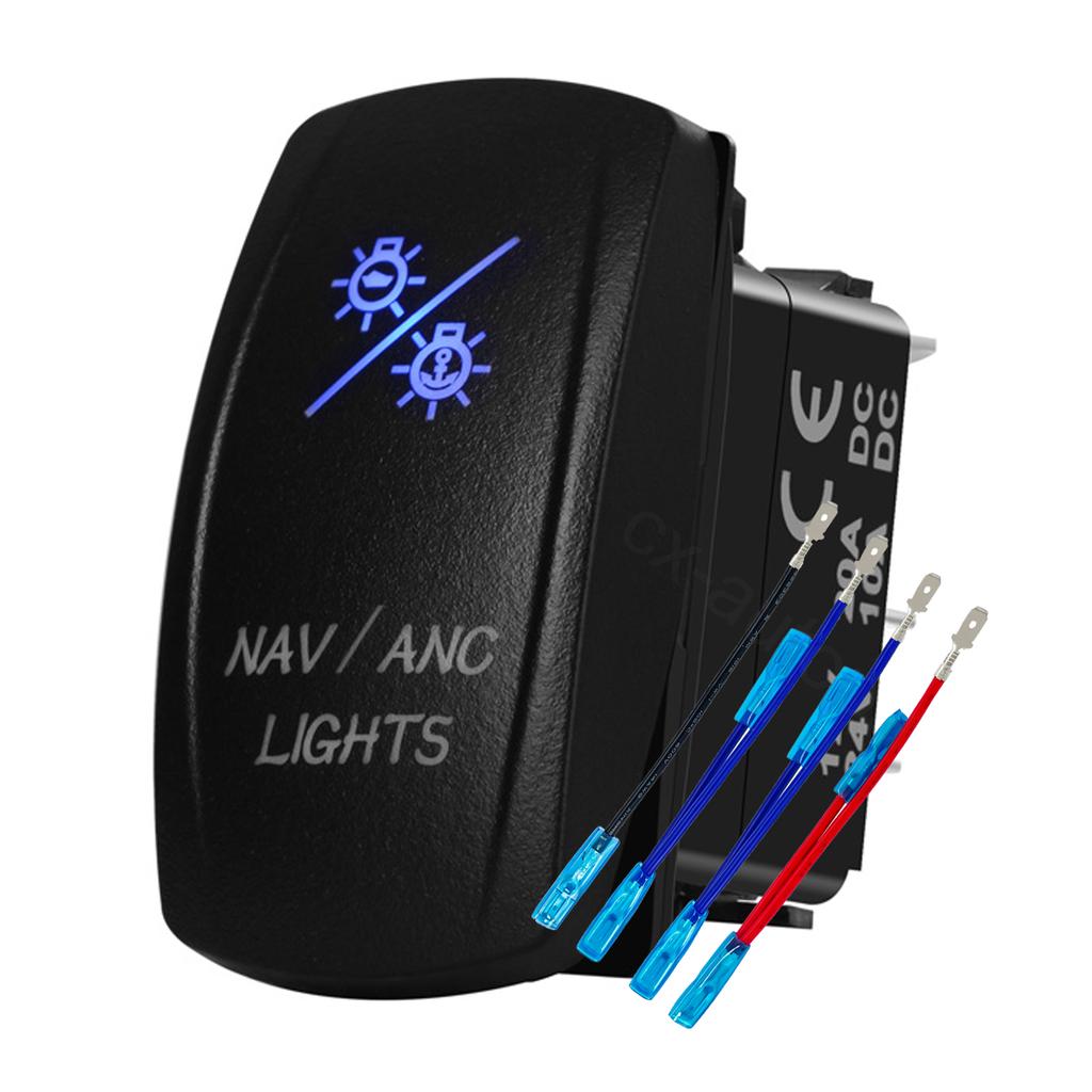 12V 24V Boat Trim Tabs Switch (ON)-OFF-(ON) Momentary Rocker Switch Waterproof Blue Light ON-OFF Toggle Switch With Harness Switches4