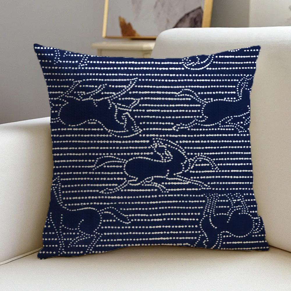 B-Blue Calico Cushion Cover Cushion Cover Pillowcase, Anti-Mite Invisible Zipper, Linen Sofa Cushion