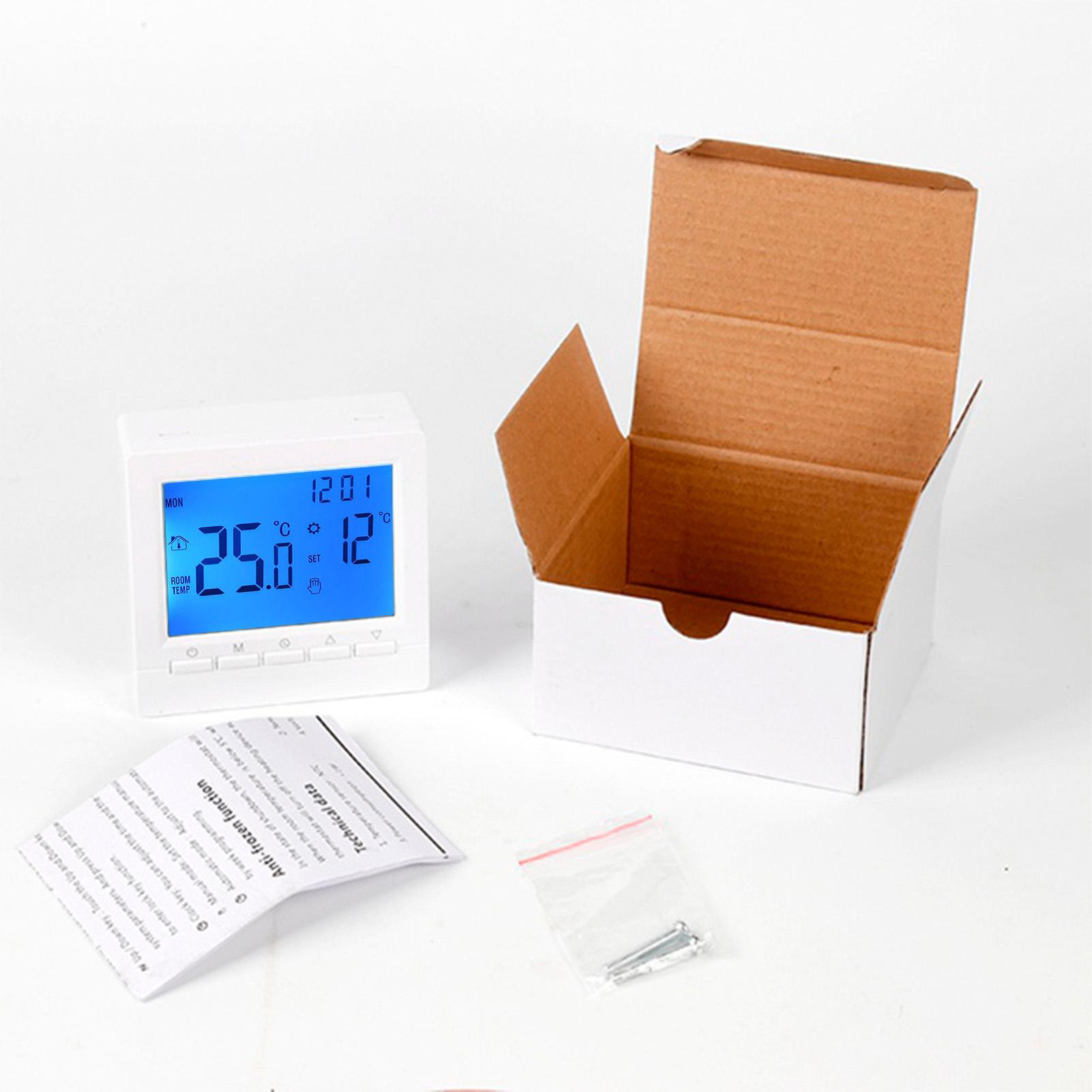 Smart Boiler Thermostat Battery Operated Wired Boiler Controller with LCD Digital Screen Backlit Touch Button Wall Mounted Energy Saving 5+2 Weekly Pr