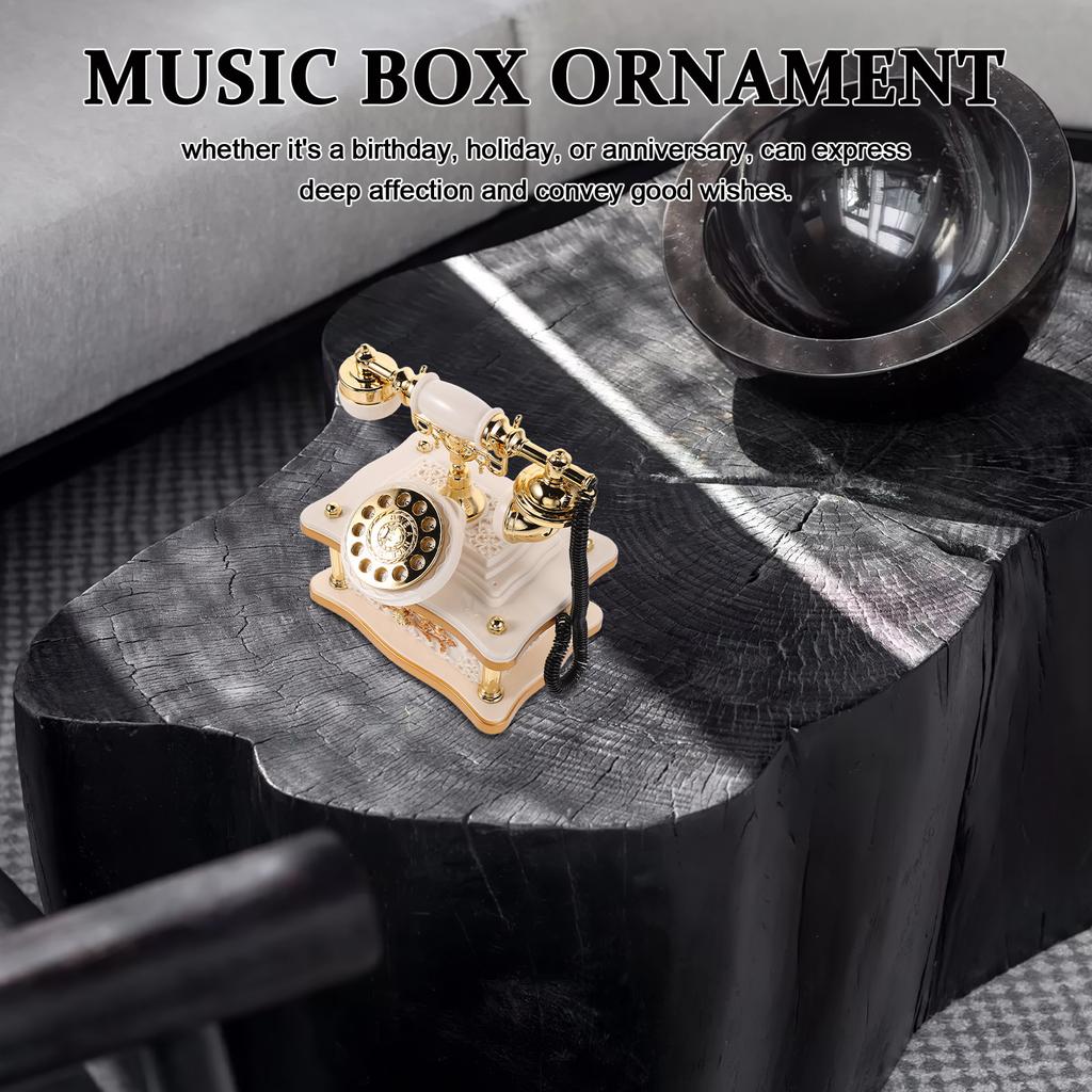 Retro Telephone Music Box Vintage Dial Desk Ornament Handmade ABS Material Soothing Melody Decor for Desktop Shelf Hall Entrance