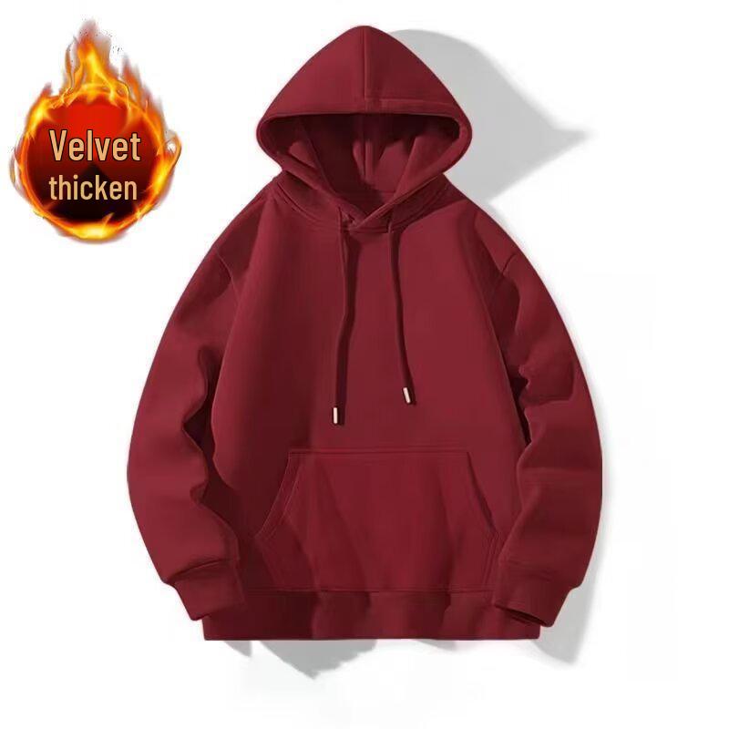 Sweat à capuche pour homme - Grande taille - Automne/Hiver - Doublure en velours, Couleur unie, Manches longues, Coupe ample