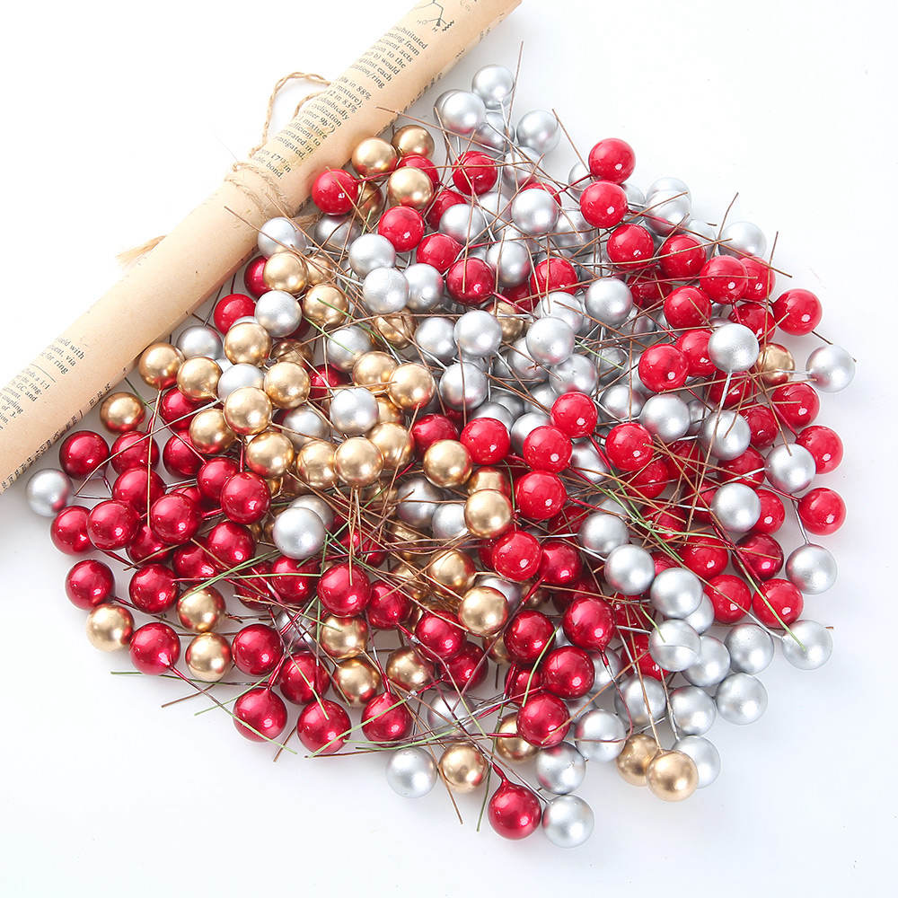1.2cm Artificial Flowers Berry Christmas Ornaments for Home Decor Xmas Tree New Year Party Decoration DIY Cake Gift Accessories