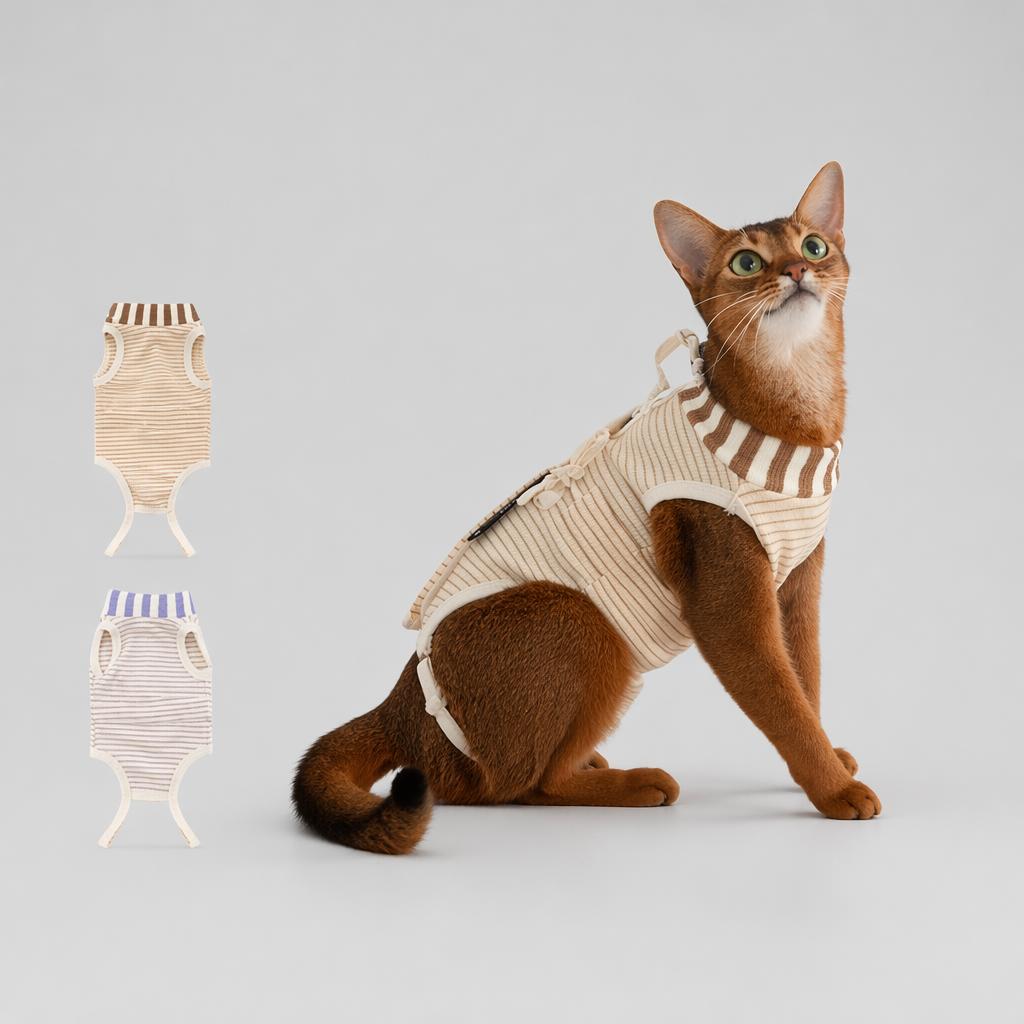Midpet Striped Cat Sterilization Surgical Gown Anti-Licking Postoperative Recovery Breathable Clothing for Female Cats Weaning