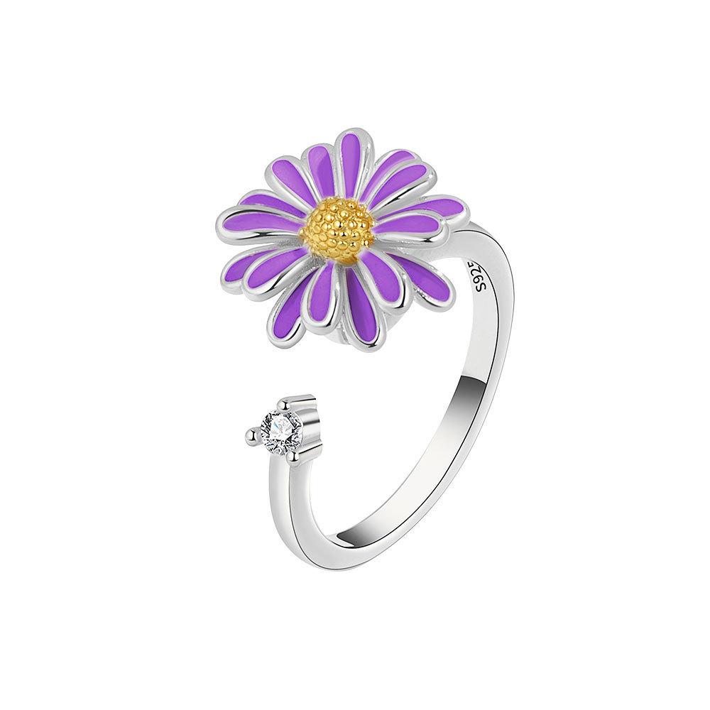 European Style Adjustable Flower Ring With Enamel Finish For Fashion Womens Accessories
