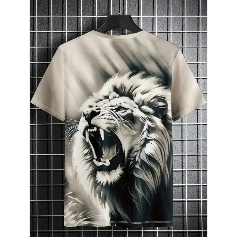 

Летняя мужская футболка с коротким рукавом, с принтом льва, повседневная, пуловер с круглым вырезом, модная уличная одежда, мужская одежда, футболки с животными L