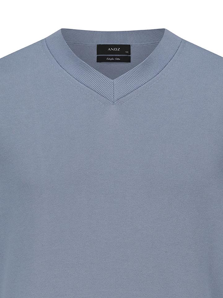 AND Z Men'S V-Neck Textured Long Sleeve T-Shirt_Bze1Ev1102Bl