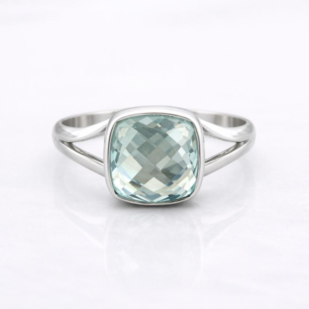 Anello in Argento Sterling 925 Acquamarina, Anello Minimalista Statement Taglio Cushion, Gioielli Bohemian con Pietre Preziose Fatti a Mano