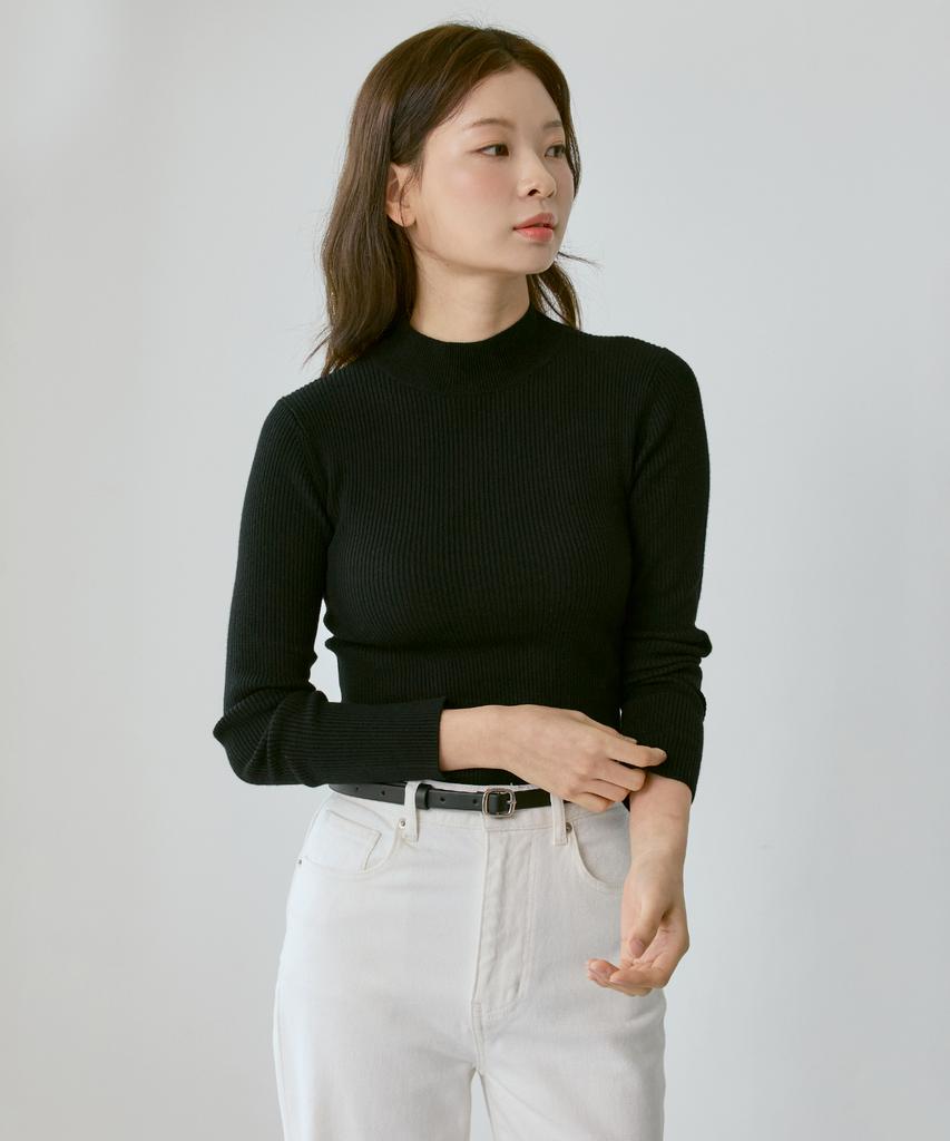 210EDIT Women'S Cashmere Blend Ribbed Mock Turtleneck [Black]_Zz4Sw511