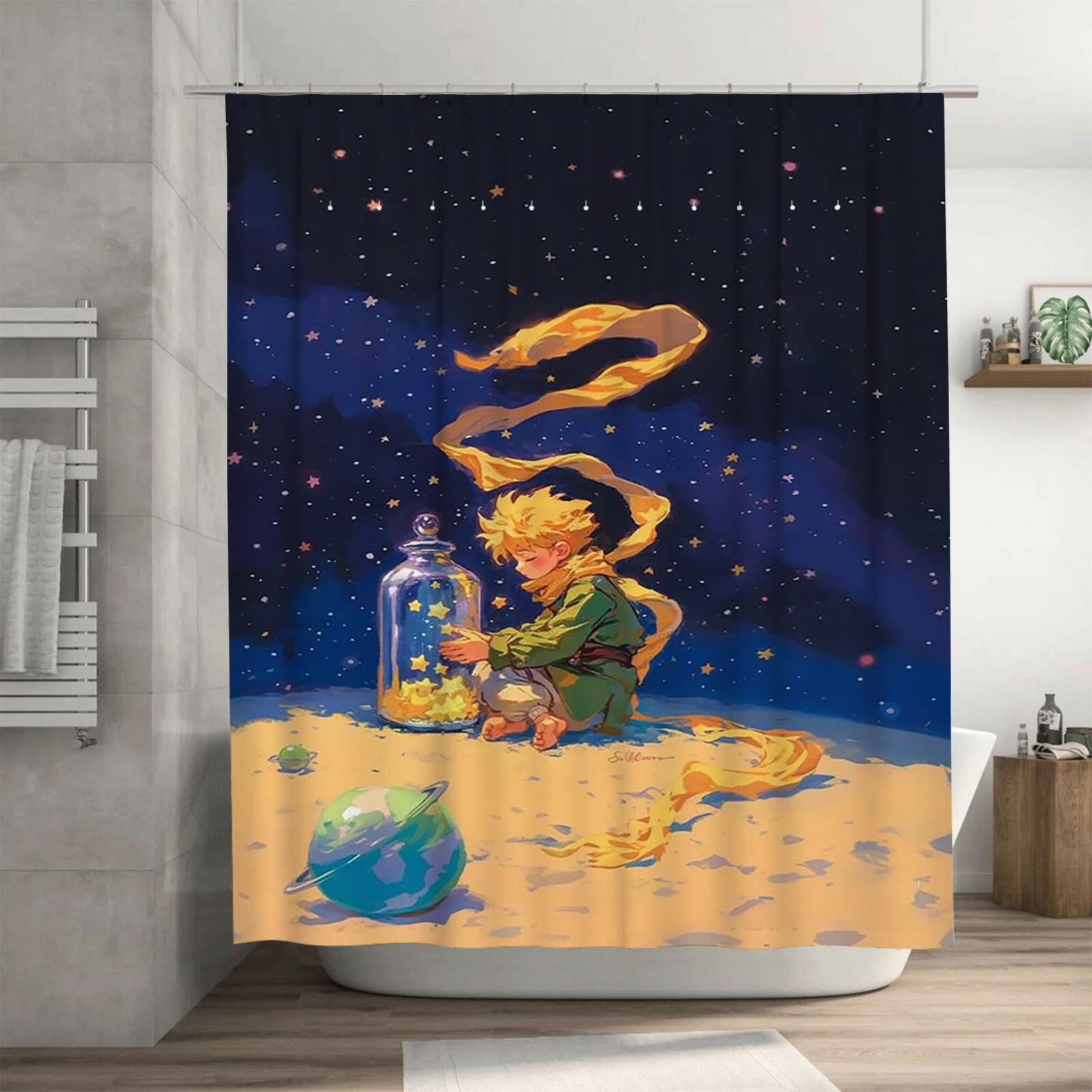

Starry Night Little Prince Waterproof Shower Curtain Heat Resistant Machine Washable Non-Transparent 180x180cm 90X180cm(35x70in)