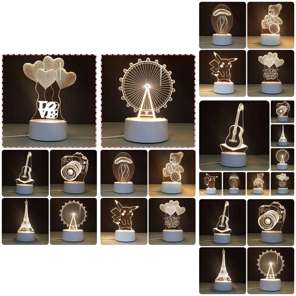 USB-Schreibtischlampe mit 3D-Effekt, Acrylplatte und LED-Beleuchtung für festliche Dekoration