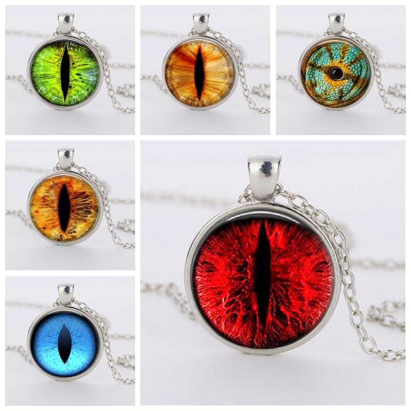 Vintage Red Cat Eye Necklace Dragon Eyes Photo Glass Cabochon Pendant Necklaces Women Men Jewelry