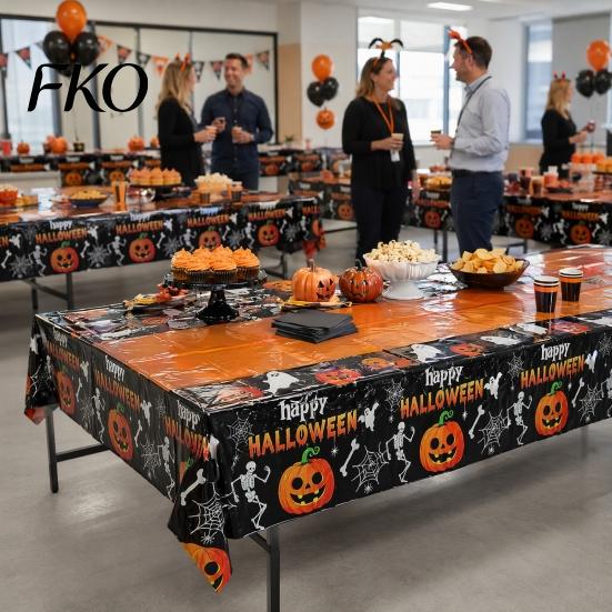 Spooky Tablecloth Happy Halloween Disposable Tablecloth, Pumpkin Ghost Skeleton Waterproof Table Cover for Kitchen Dining Room, Party Supplies