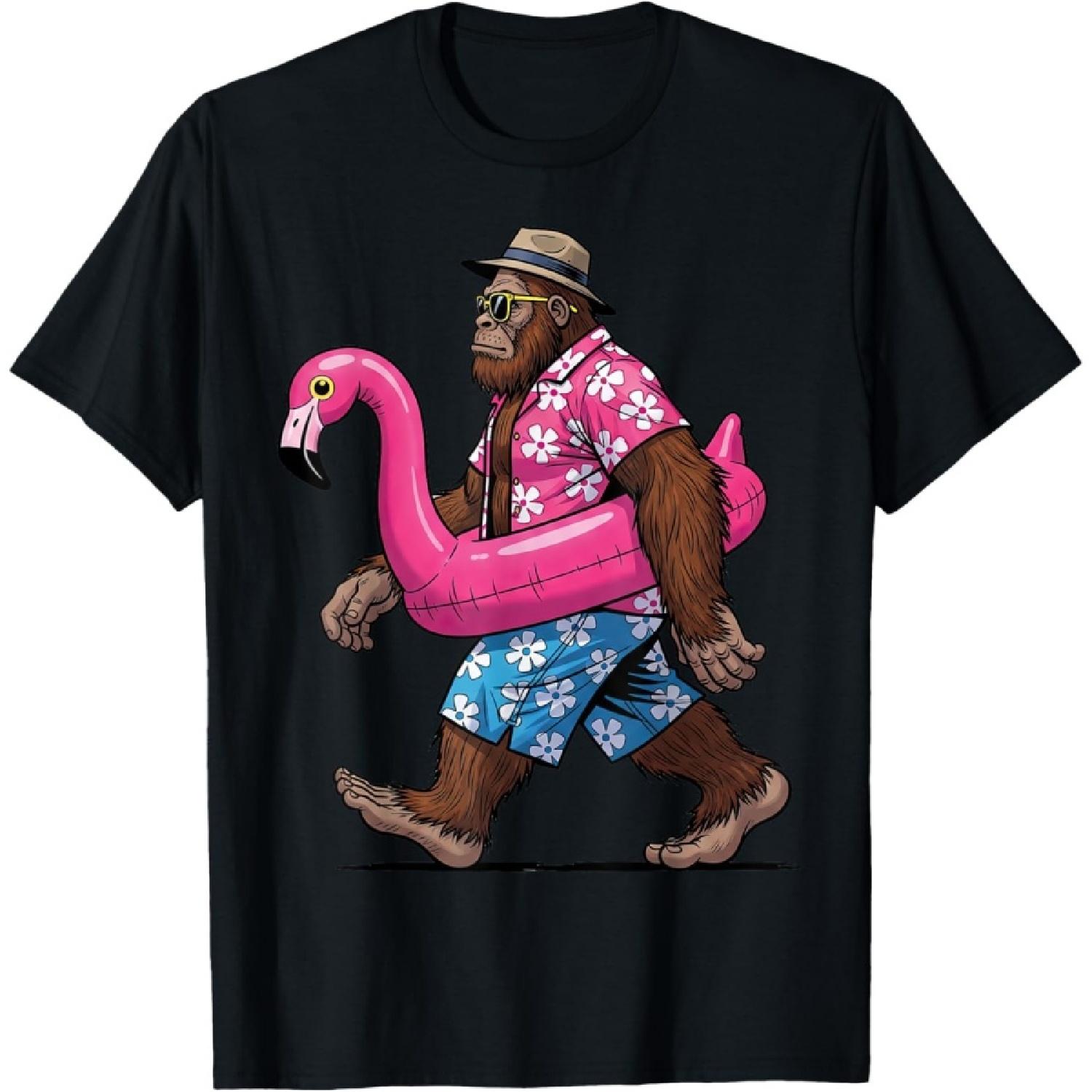 

Bigfoot Flamingo Sasquatch Summer Pink Float Pool Party T-Shirt XXXXXL чорний