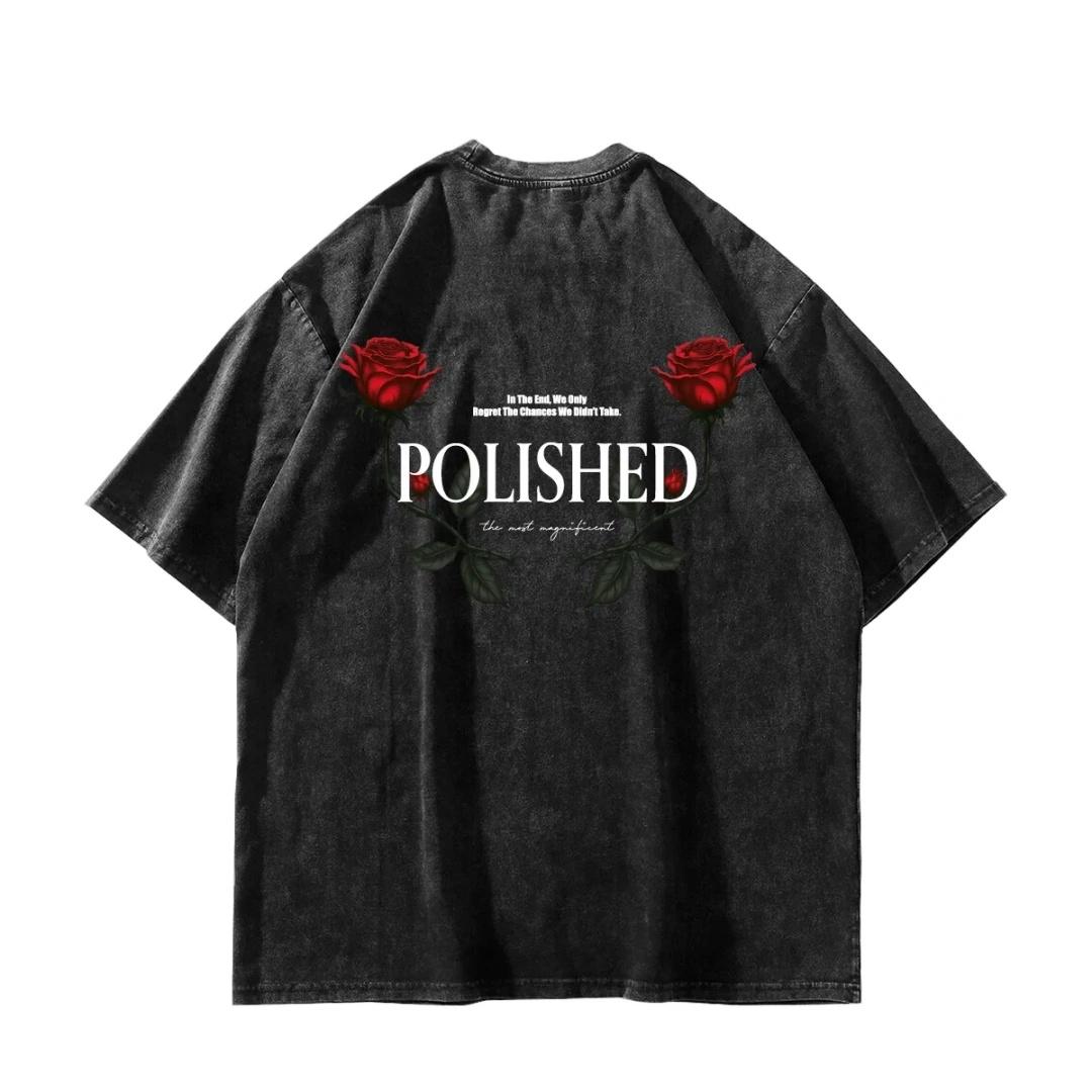 

ПОЛИРОВАННЫЙ слоган принт розы винтажная футболка свободный крой унисекс модный бренд стиль повседневный универсальный топ XXL чёрный