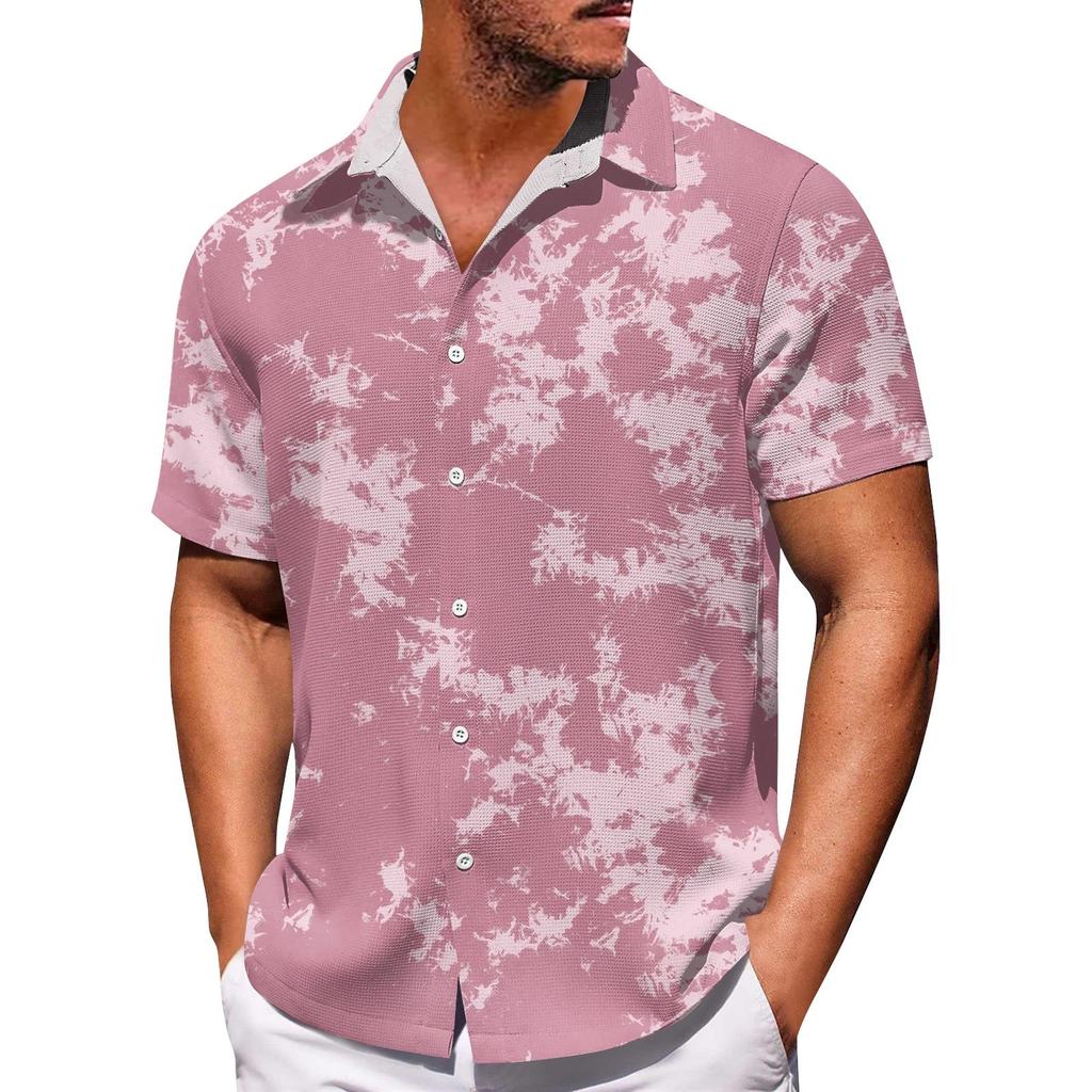 Erkek Hawaii Baskı Düğmesi Kısa Kollu Gömlek Erkek Günlük Moda Kısa Kollu Gömlek
