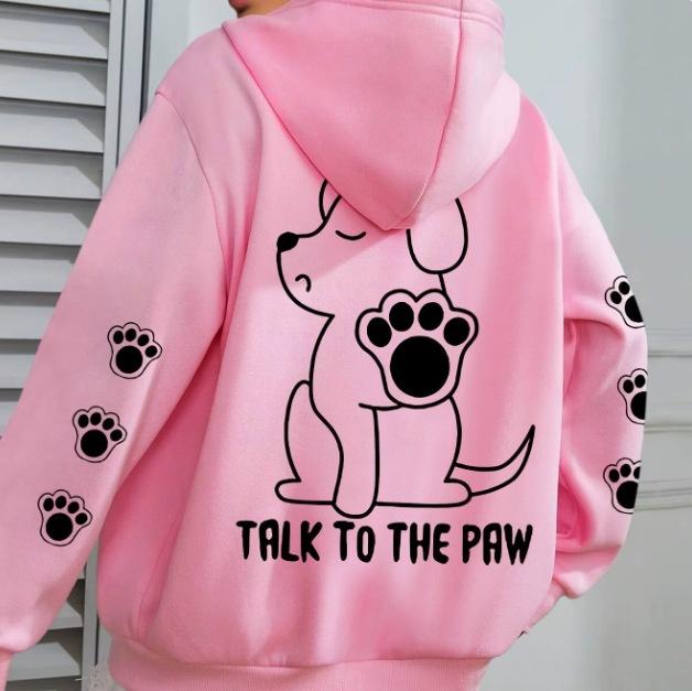 2025European and American Hot-Selling Printed Dog Dialogue Paw Hoodie Sweatshirt Fashion Trend Loose Top