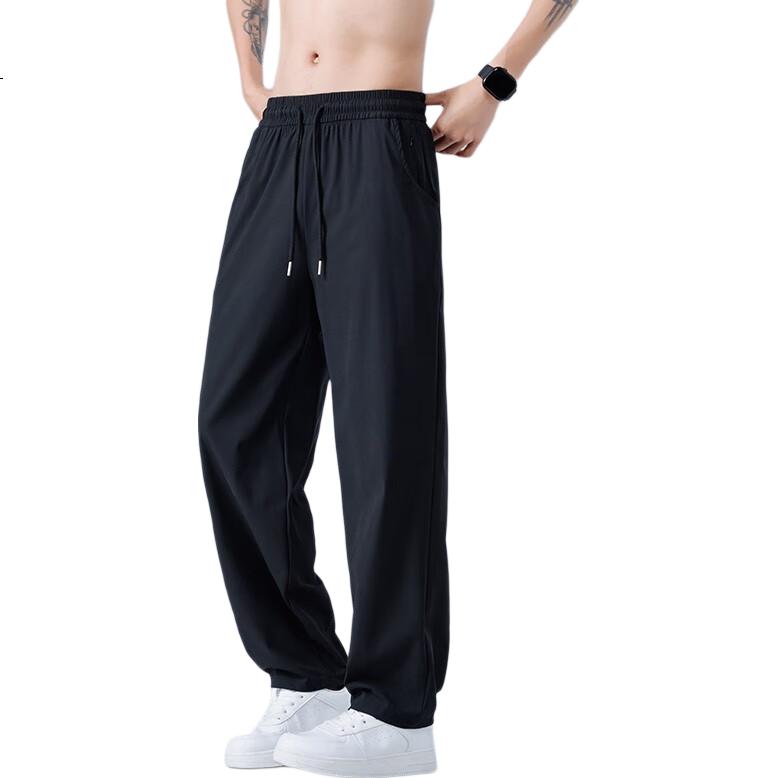 MMOPTOP Japanese-Style Ice Silk Pants, Spring And Summer Men's Breathable Comfortable Draping Straight-Leg Casual Trousers, MXXK13 Black 3XL