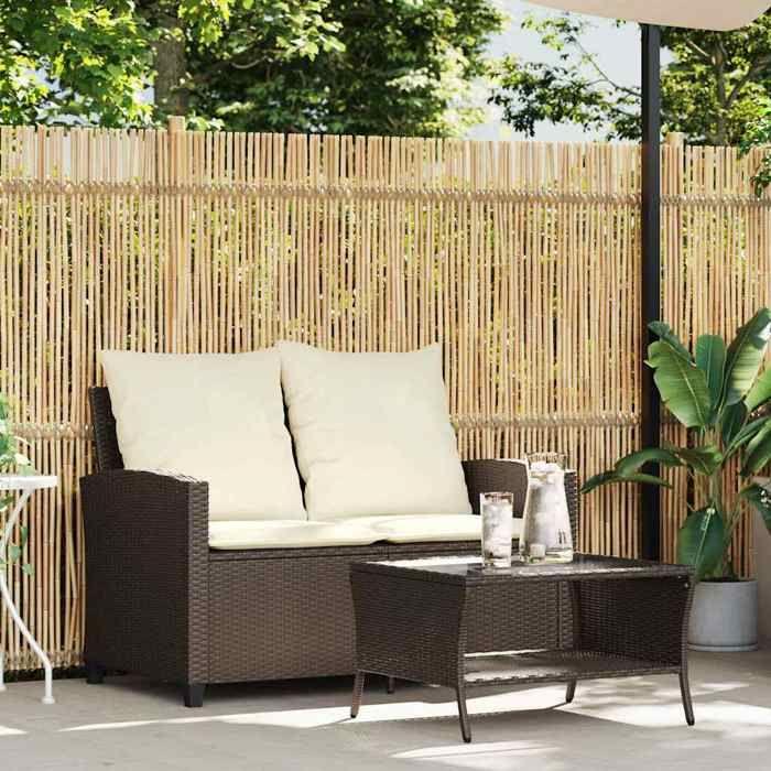 VidaXL Garden Sofa 2-seater Cushions Table Brown Wicker, Outdoor Sofa, Garden Loveseat, Sofa of 4103846