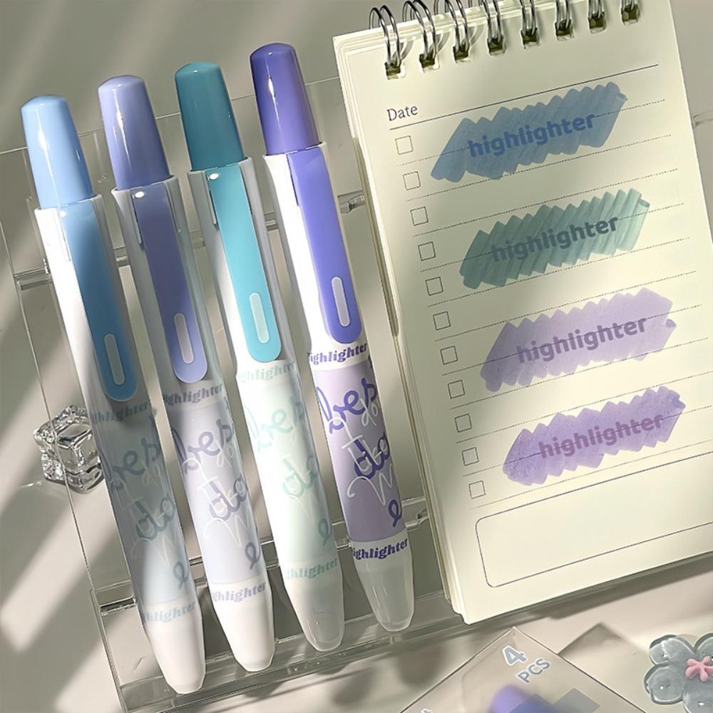 

4pcs Durable Gradient Color Highlighter Press-Type Chisel Tip Fluorescent Pen Marker Pen DIY Journaling синий