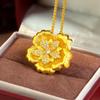 New Style Sand Gold 3D Brushed Flower Pendant Necklace - Luxurious Clavicle Chain for Women.