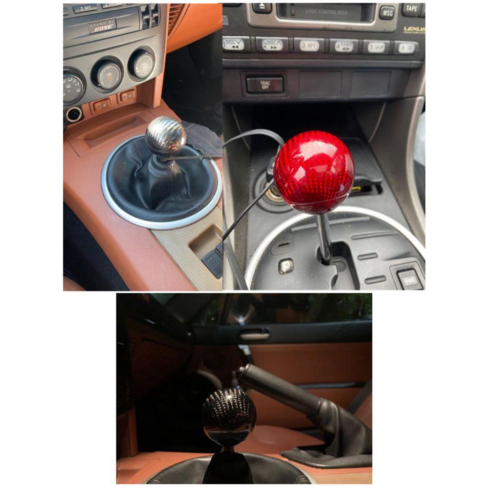 Buton schimbător de viteze universal auto din fibră de carbon, rotund, pentru vehicule manuale automate, cu 3 adaptoare
