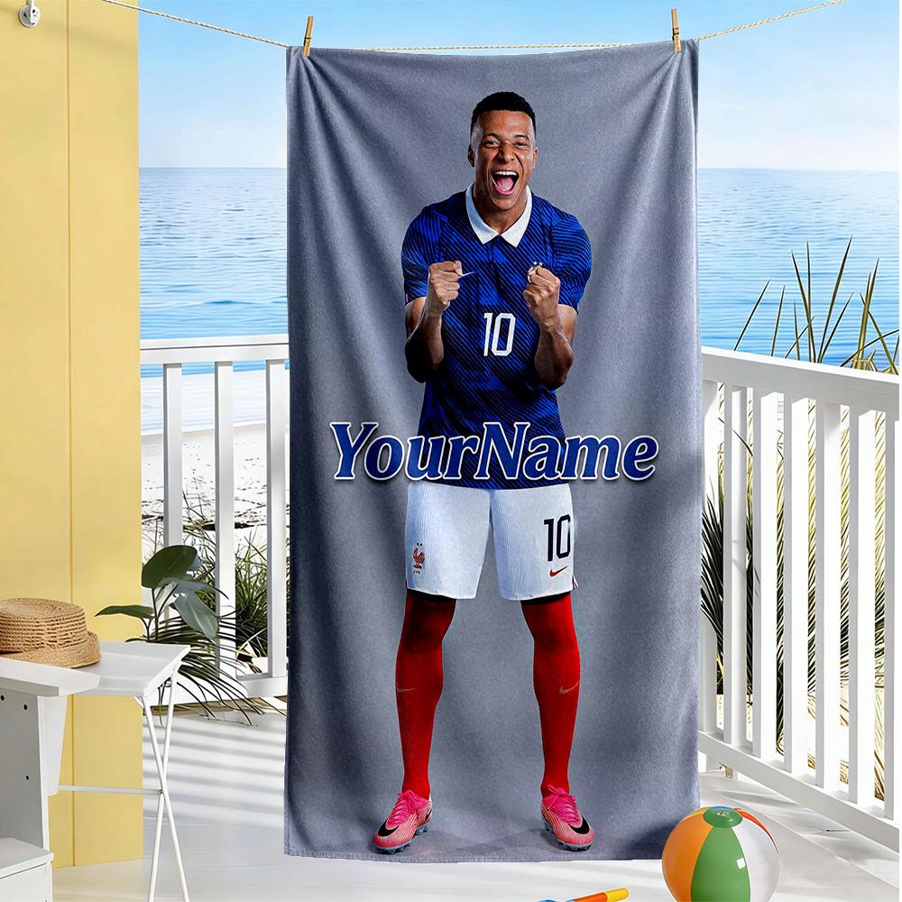 Mbappe Personalized Text Beach Towel Super Soft & Absorbent For Beach Bathroom Outdoor Swimming Pool Camping Picnic Yoga Diving Vacation Accessories