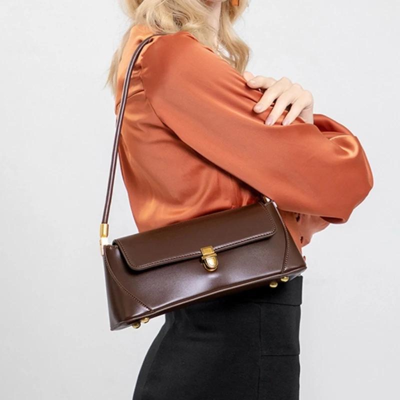 Women's Cow Split Leather Handbags Ladies Retro Cowhide Crossbody Underarm Bag Female Fashi Luxury Design Shoulder Bags Lady