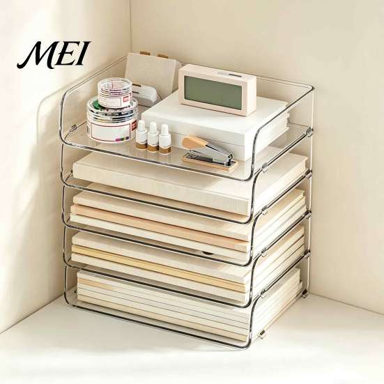 Acrylic Document File Holder Paper Organizer Letter Tray, Stackable Desk Organizer, Clear Craft Supply Drawer Sorter for Documents, Files, Letters, A4