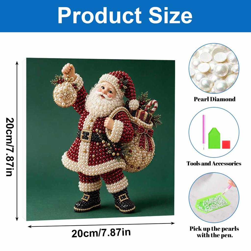 Creative DIY Framed Pearl Art Kit with Christmas Santa Pattern Sparkling Bead Canvas Ready to Display Relaxing Holiday Gift for Adults