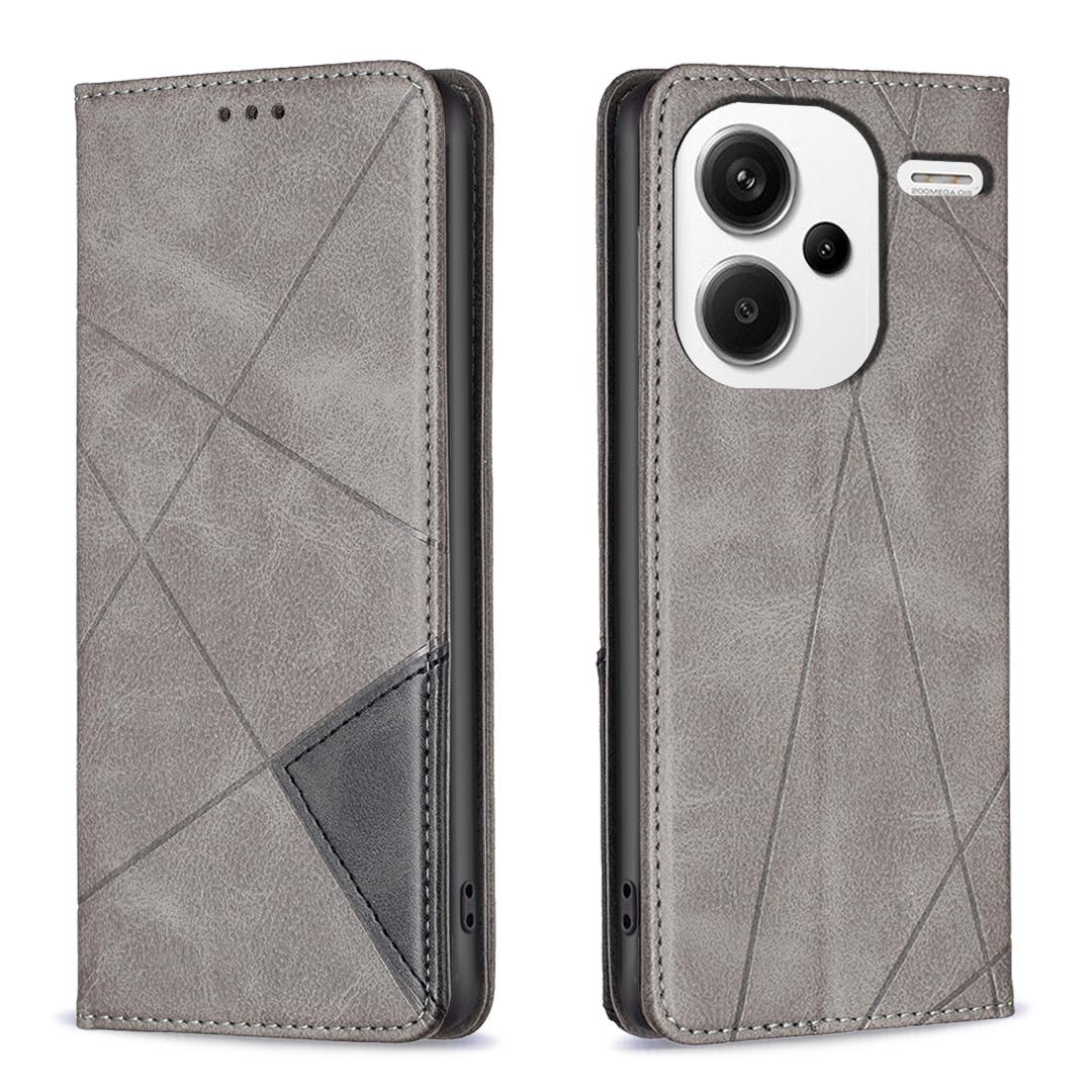 

For Xiaomi Redmi Note 13 Pro+ 5G Case PU Leather Phone Cover with TPU Shockproof Shell Grey