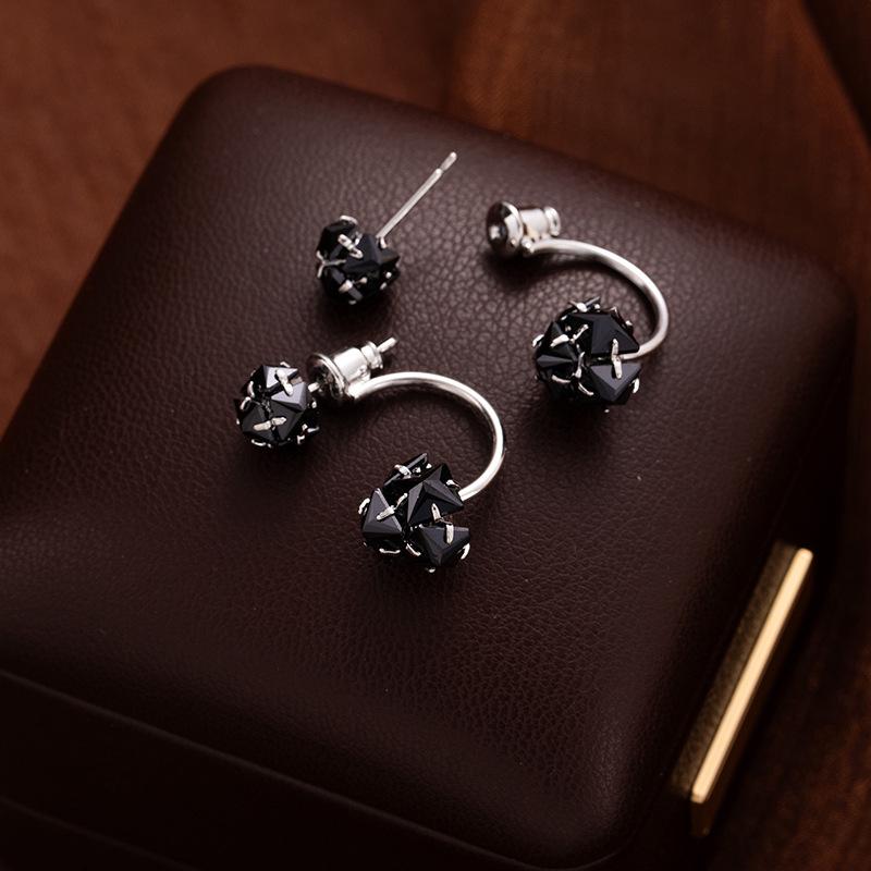 Creative Black Size Zircon Ball Earrings, High-End Light Luxury Niche Earrings, Women'S Personality Trendy And Cool Silver Needle Earrings.
