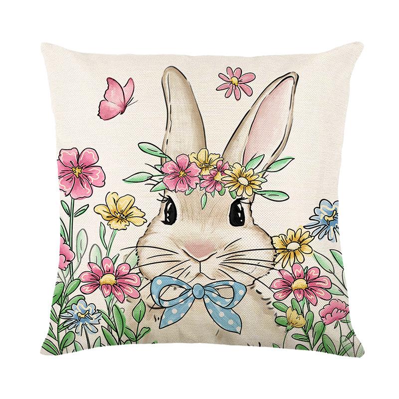 Pink Rabbit Egg Print Pillow Cover Polyester Home Living Room Decoration Sofa Cushion Cover Bedroom Bedside Pillow