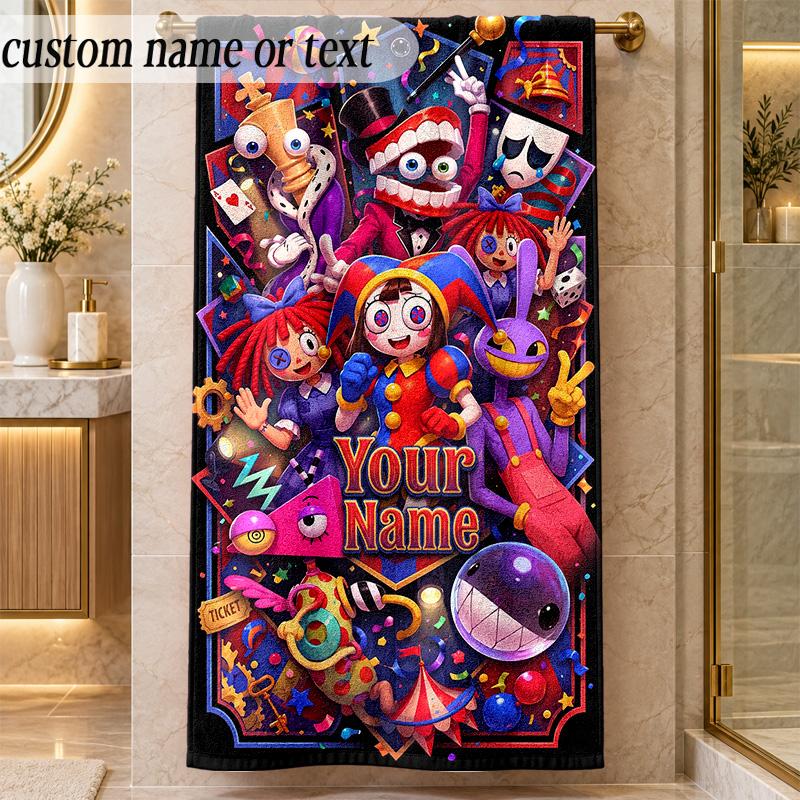 Beach TowelThe Amazing Digital Circus Custom Name Text Personalized Soft Towel for Beach Pool Indoor Home Decor Gift