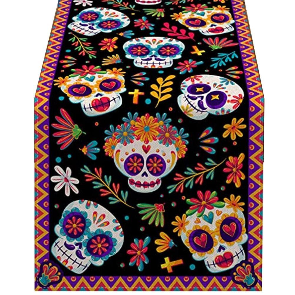 Skeleton Tablecover Linen Tablecloth Banquet Skull Table Runner  Day of The Dead